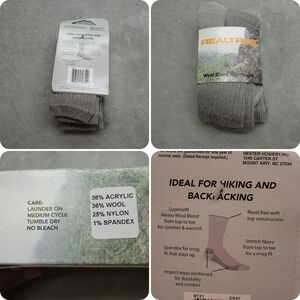 Realtree Socks Womens Medium 6-10 Gray Mid Weight Hiking Backpack Wool Blend NEW